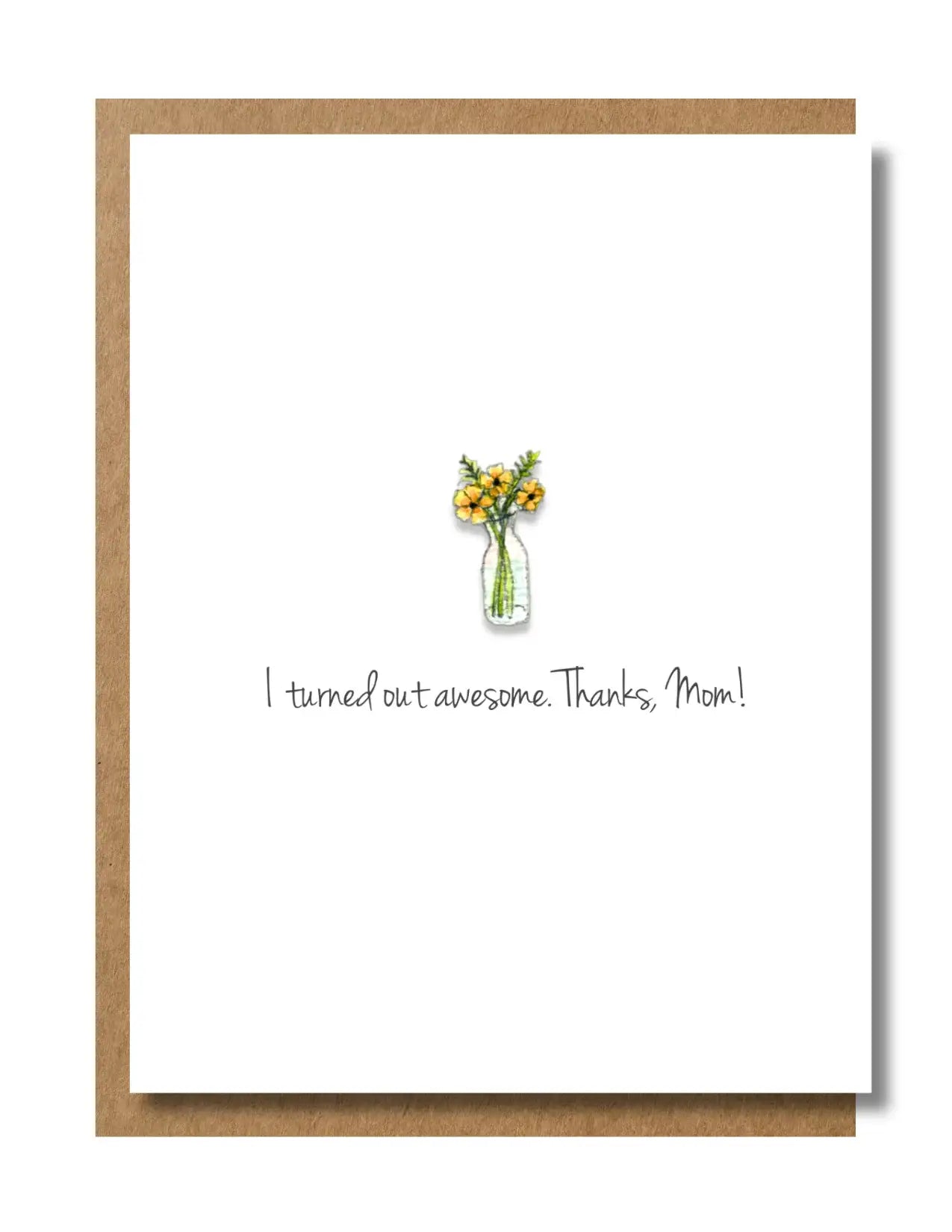 Handcrafted Mother's Day card with yellow flowers in vase and 'Thanks, Mom!' message