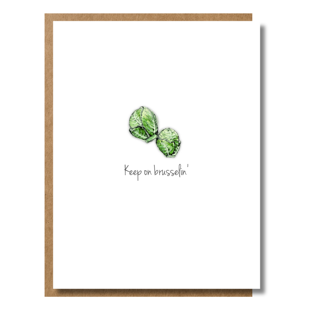 Watercolor illustration of brussel sprouts, punny everyday greeting card for encouragement