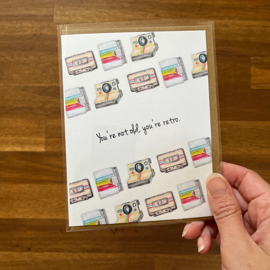 watercolor vintage polaroid camera cassette tape