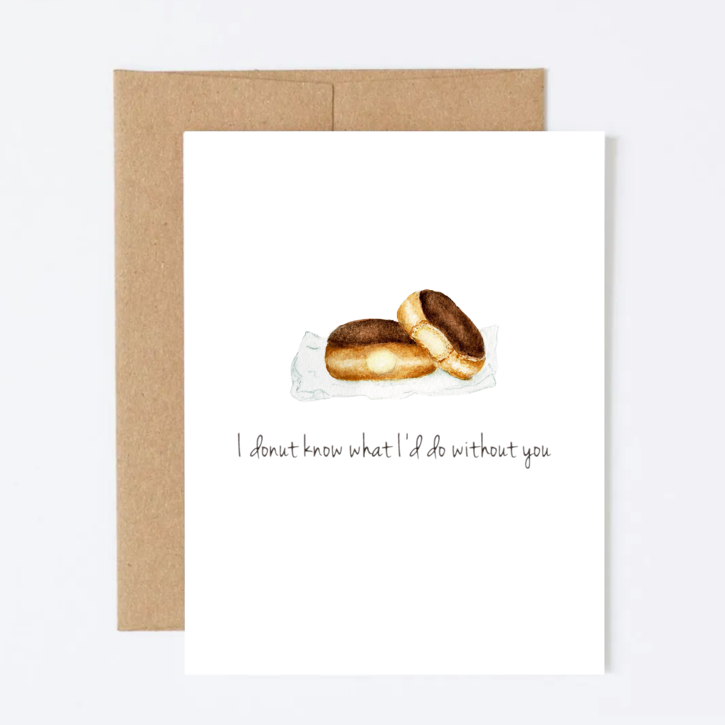 Greeting card with two donuts and text on a white background