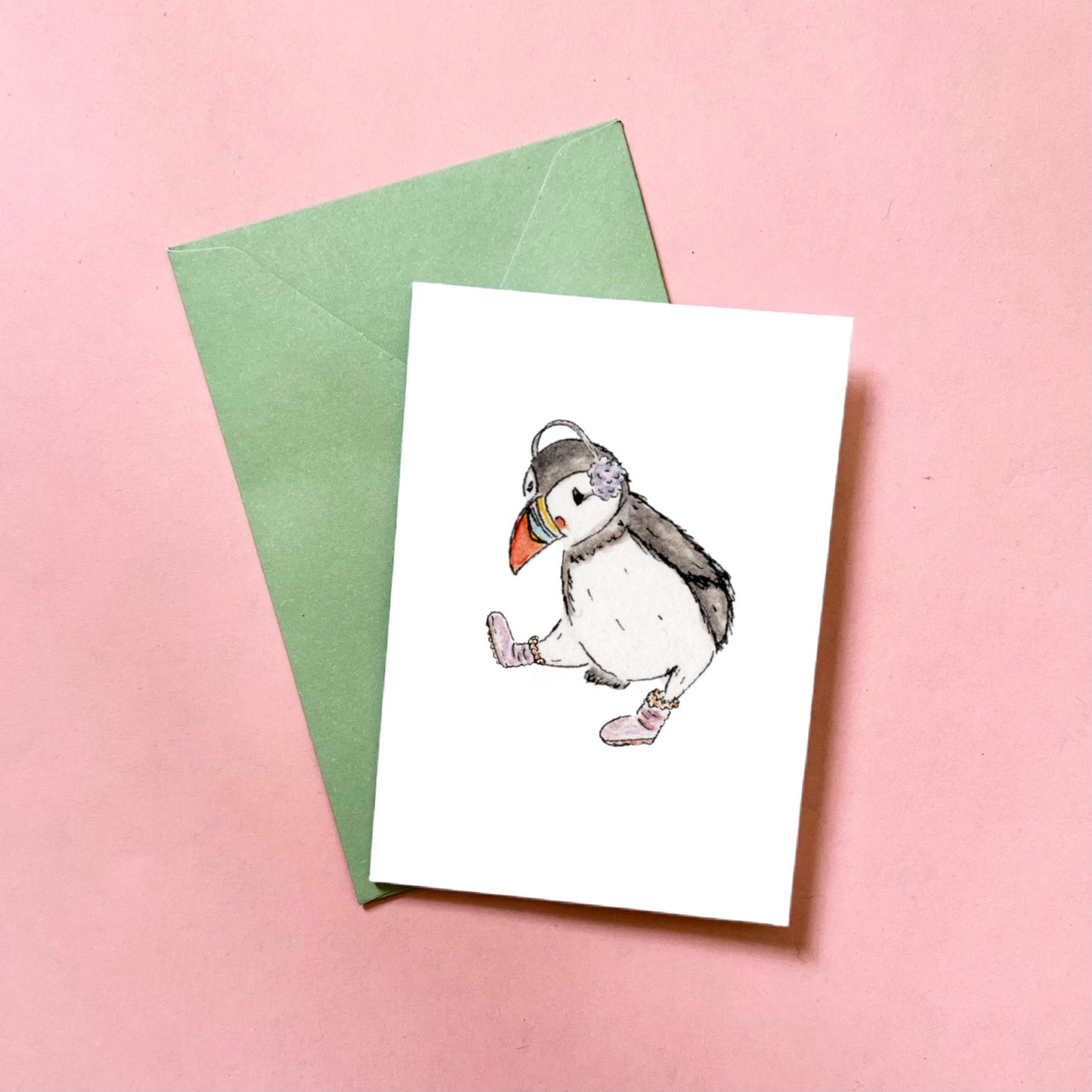 Funny Winter Puffin | Blank Mini Correspondence Card Set
