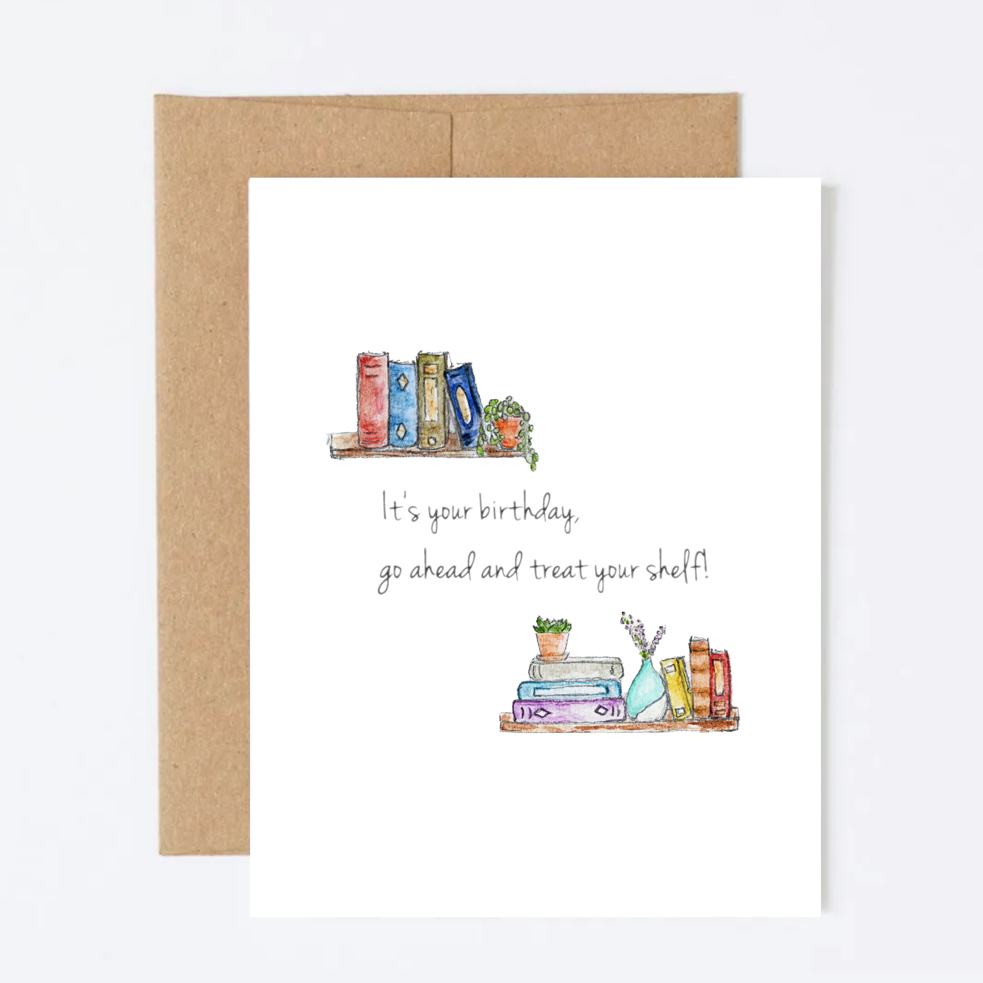 Greeting card with book illustration and birthday message on a white background