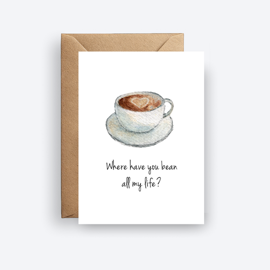 Mini greeting card with image of a latte with a heart.