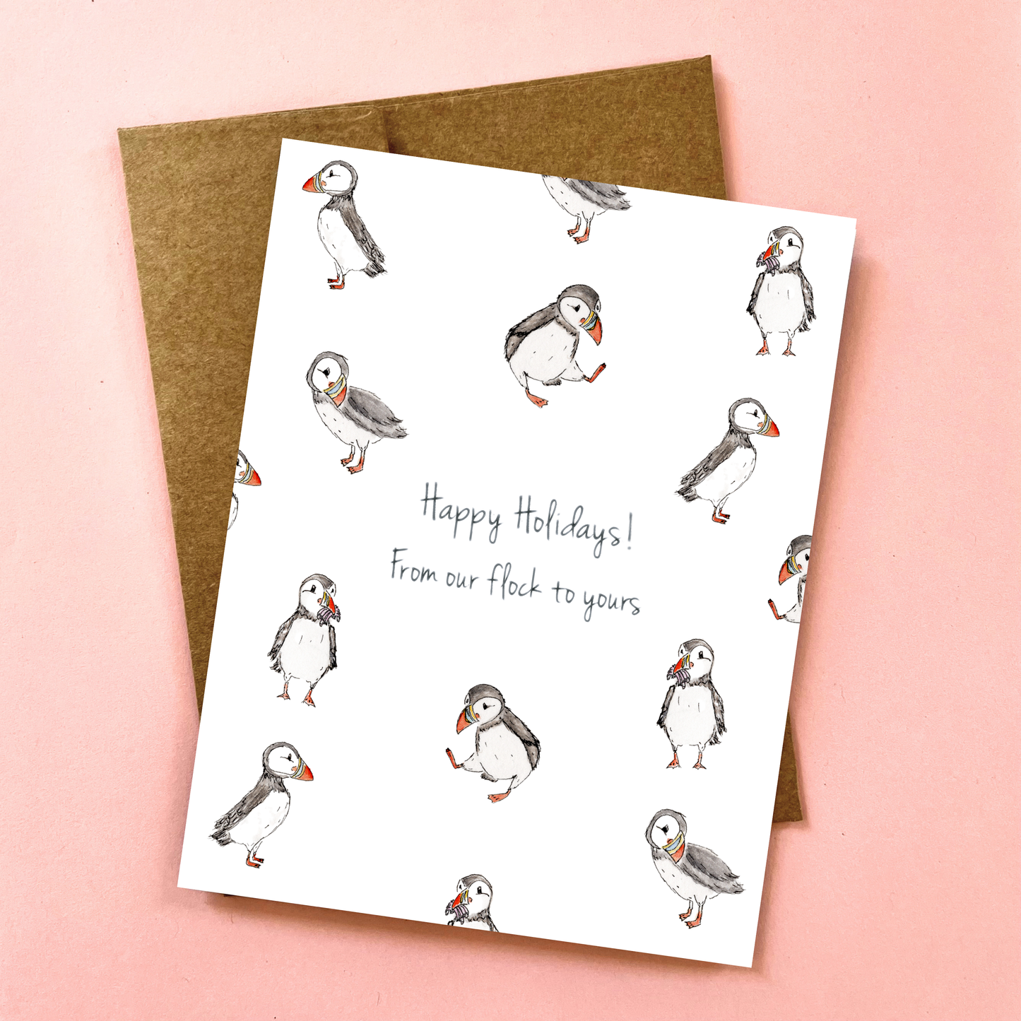 From Our Flock to Yours | Funny Puffin Christmas/Holiday Greeting Card