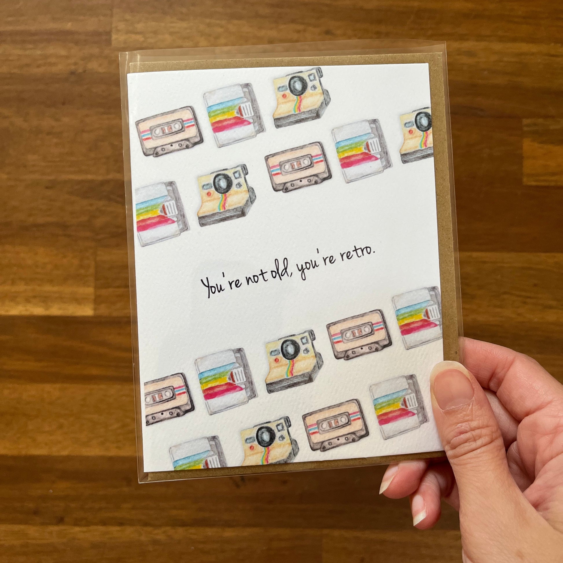 watercolor vintage polaroid camera cassette tape