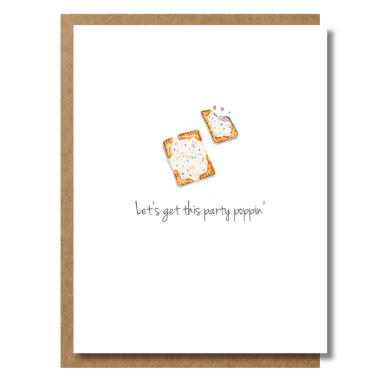 Watercolor illustration of the nostalgic food, pop-tarts, on a minimalist birthday or congratulations greeting card