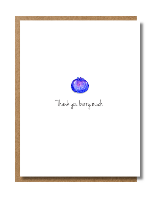 Cute blueberry watercolor illustration on thank you greeting card