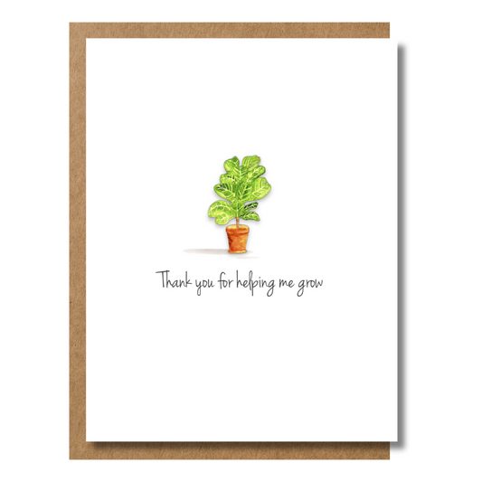 Fiddle leaf fig plant watercolor illustration on handmade thank you greeting card