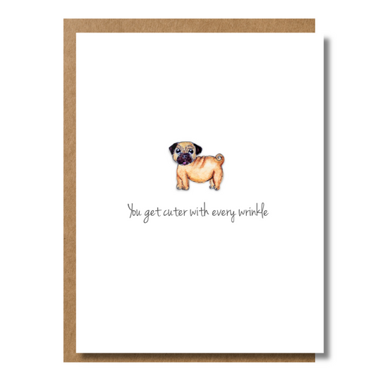 Watercolor illustration of a pug, funny handmade birthday greeting card