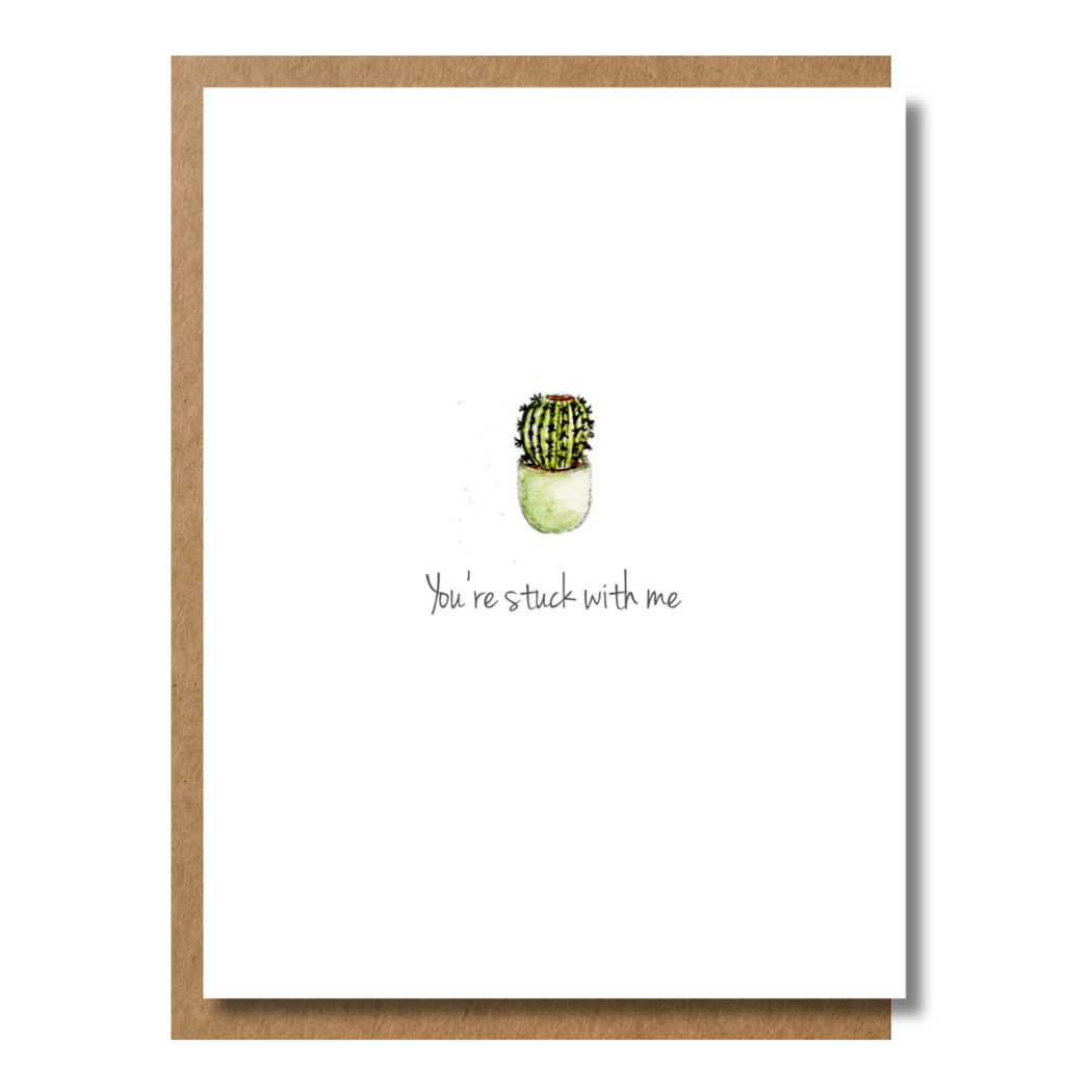 Funny greeting card for friends and loved ones with a watercolor illustration of a cactus