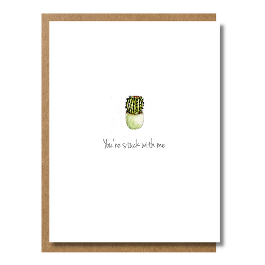 Funny greeting card for friends and loved ones with a watercolor illustration of a cactus